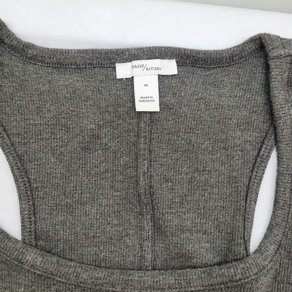 Daily Ritual Women's Relaxed Fit Rayon Spandex Fine Rib Maxi Dress Gray Medium - Picture 5 of 14